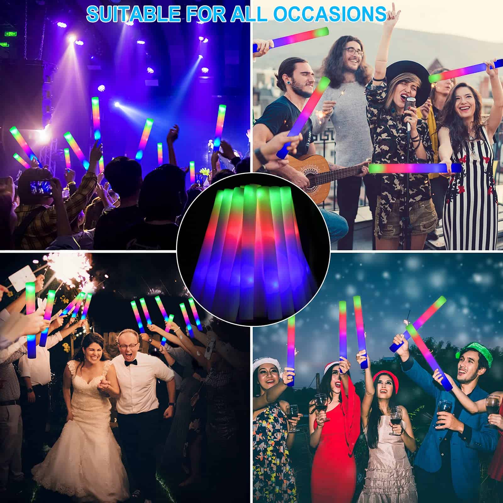 Blu7ive 100 + 2 Pack Palos Luminosos de Espuma a Granel, - Imagen 5