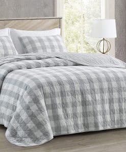Juego de Edredón de Cuadros Gris Blanco de 3 Piezas Chezmoi