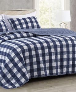 Juego de Colcha de 3 Piezas Chezmoi Collection Azul Blanco