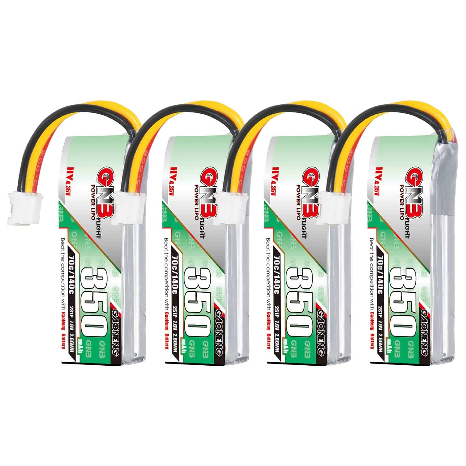 4 Baterías GNB de GAONENG 2S LiPo 350mAh HV 7.6V 70C PH2.0
