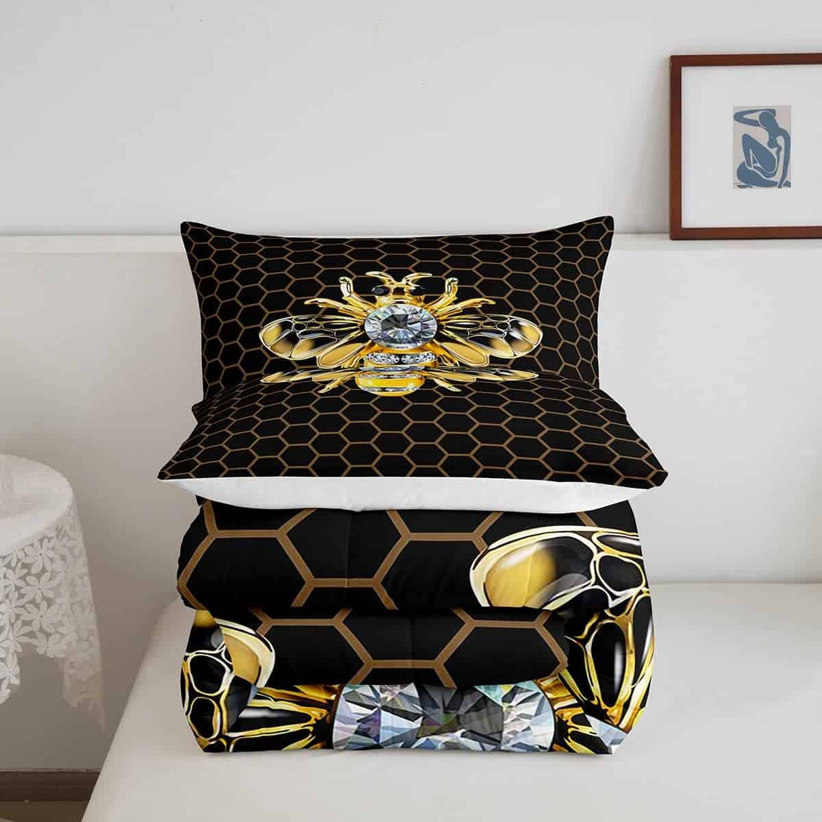 Juego de edredón completo Manfei Gold Bee, juego de cama - Imagen 6