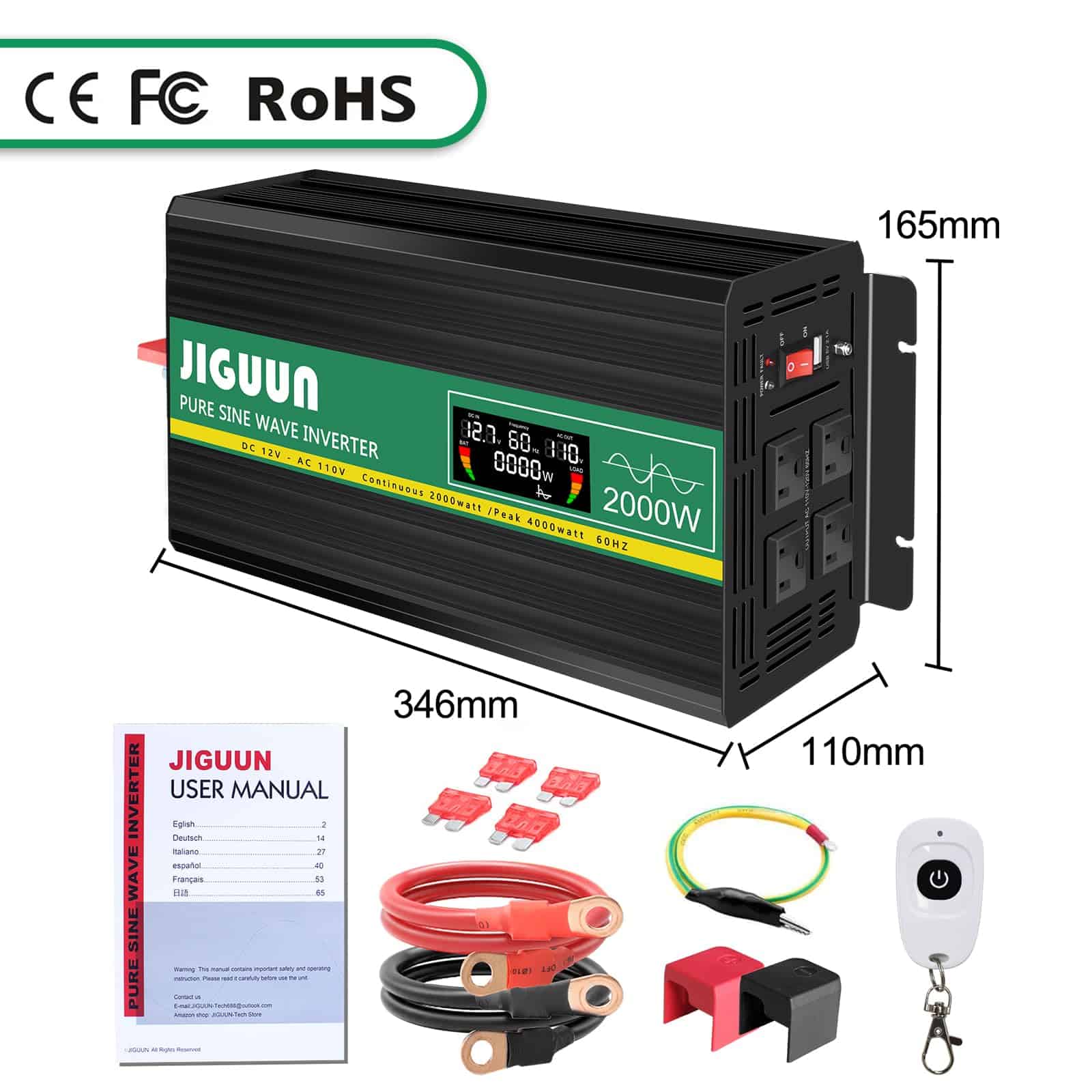 Inversor de Onda Sinusoidal Pura de 2000 vatios JIGUUN 12v - Imagen 9
