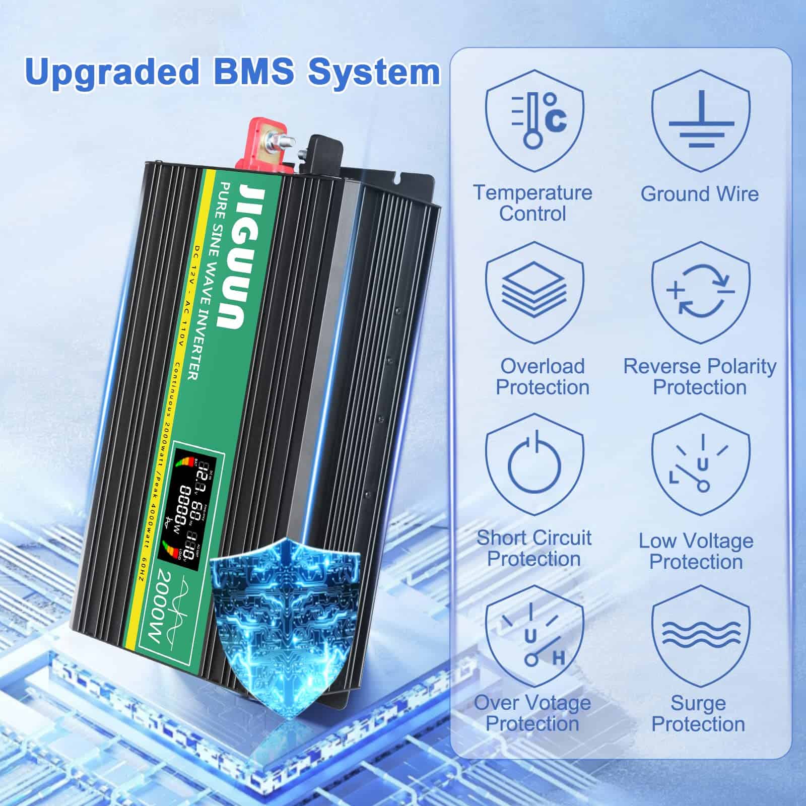 Inversor de Onda Sinusoidal Pura de 2000 vatios JIGUUN 12v - Imagen 7