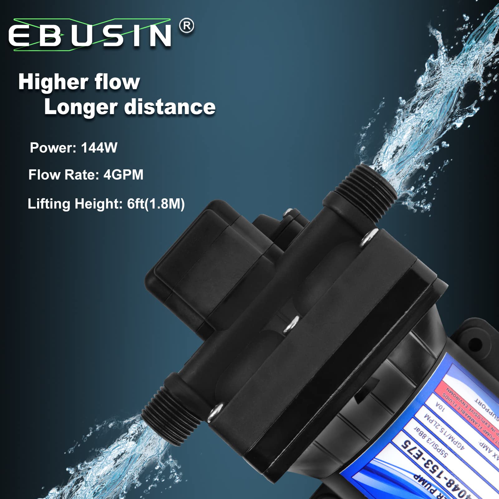 Bomba de Agua para RV 12V 4 GPM, 55 PSI, 10 Amperios, Bomba - Imagen 3