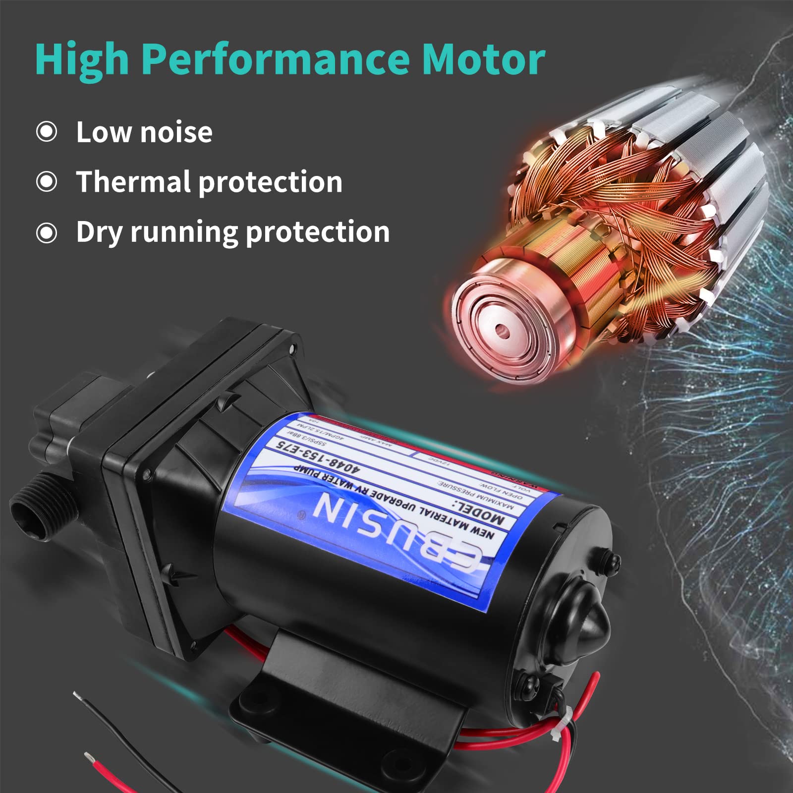 Bomba de Agua para RV 12V 4 GPM, 55 PSI, 10 Amperios, Bomba - Imagen 4