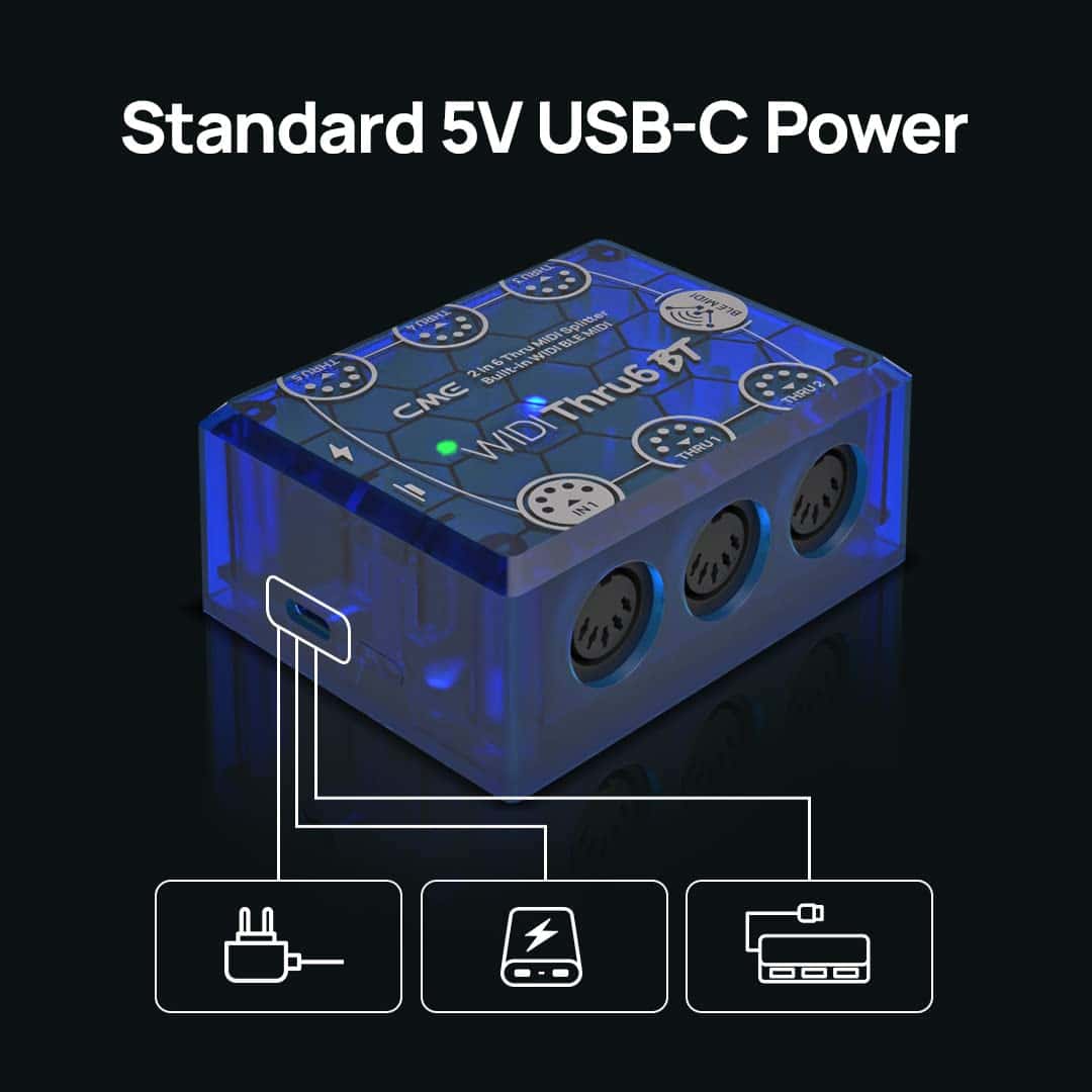 CME WIDI Thru6 BT - 2-en-6-out MIDI Thru/Split con 5-pin - Imagen 6