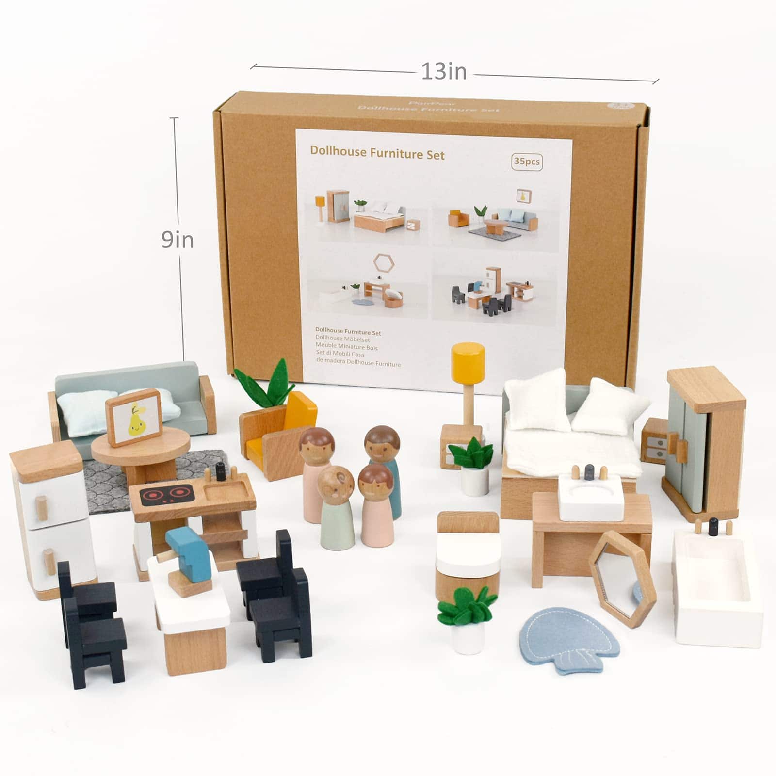 Muebles de Casa de Muñecas de Madera PairPear, Set de 35 - Imagen 7