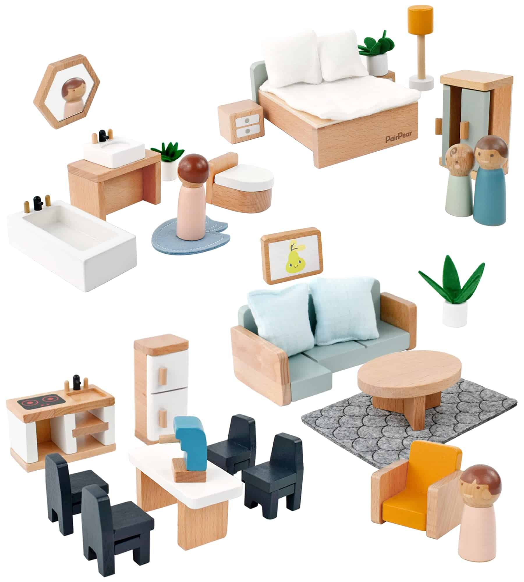 Muebles de Casa de Muñecas de Madera PairPear, Set de 35