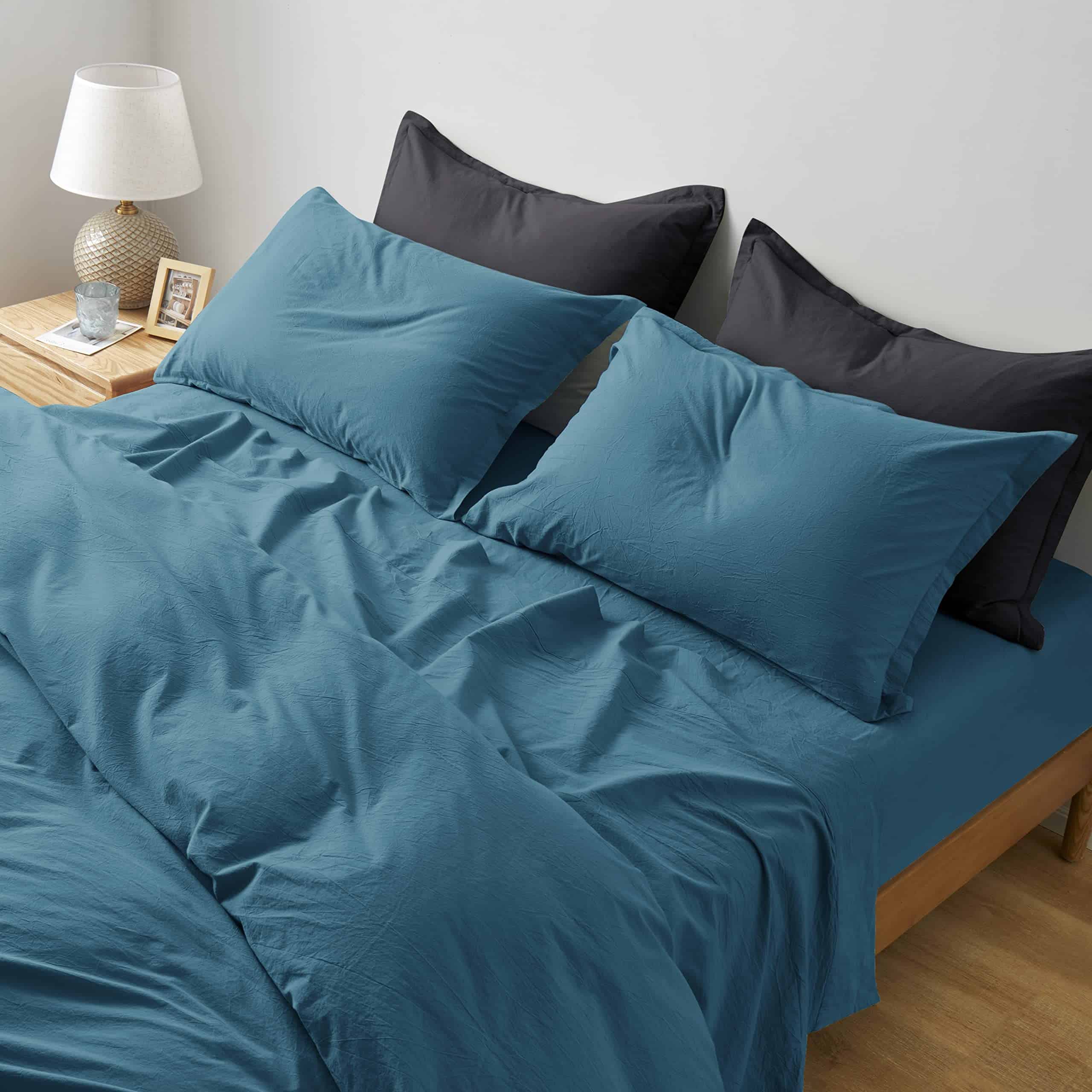 Juego de sábanas ajustables de algodón lavado -Ocean Teal