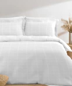 Juego de Funda de Edredón de Algodón -Blanco de Lujo a Cuadr