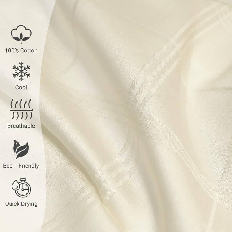 Sábana Ajustable Queen Pizuna 100% -Crema con Diseño de Cuad - Imagen 3