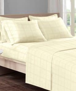 Sábana Ajustable Queen Pizuna 100% -Crema con Diseño de Cuad