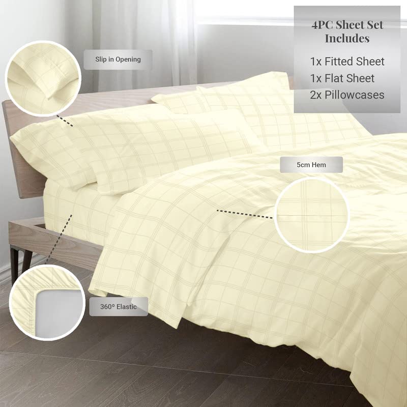 Sábana Ajustable Queen Pizuna 100% -Crema con Diseño de Cuad - Imagen 4