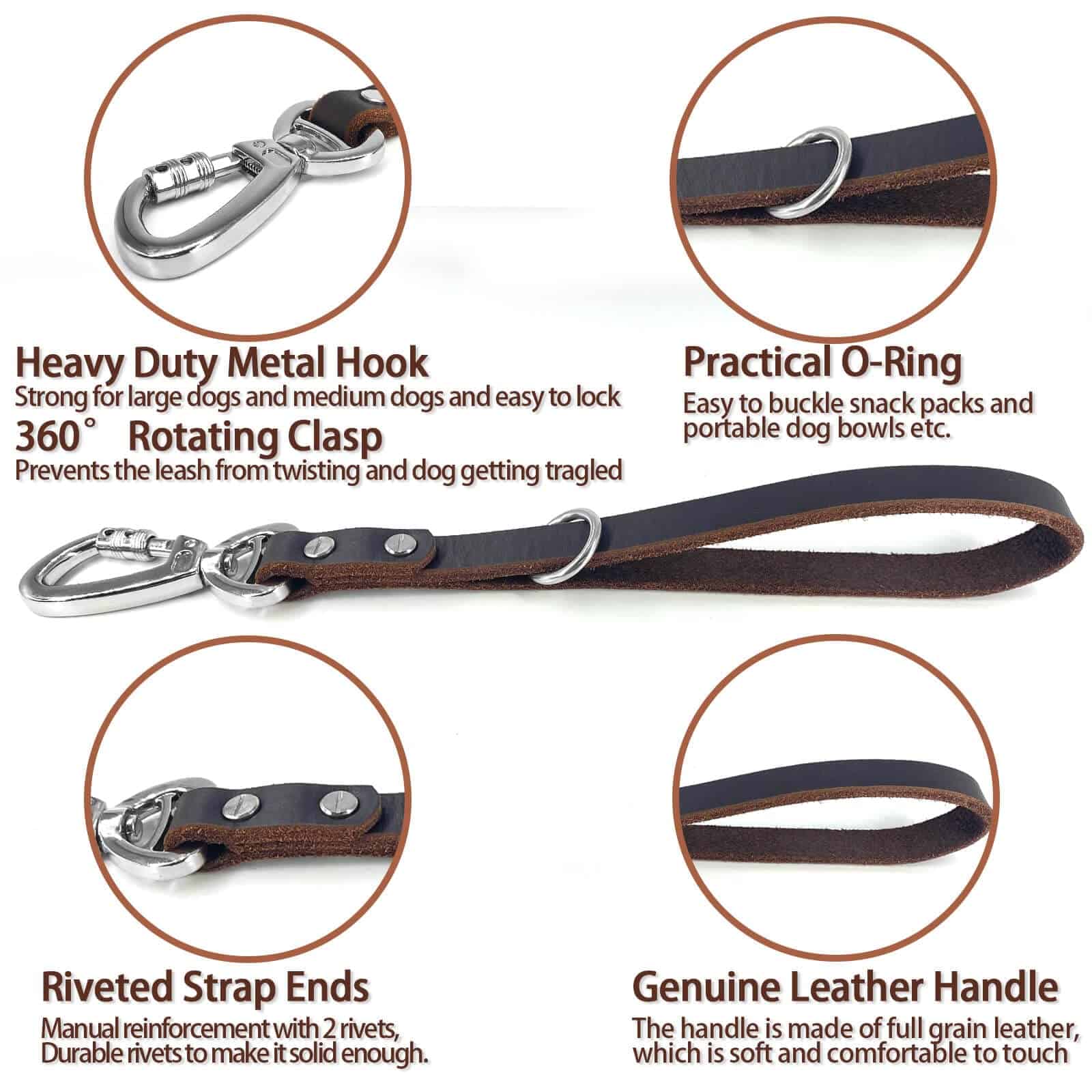 Correa corta de perro de cuero genuino, correas de tráfico - Imagen 4
