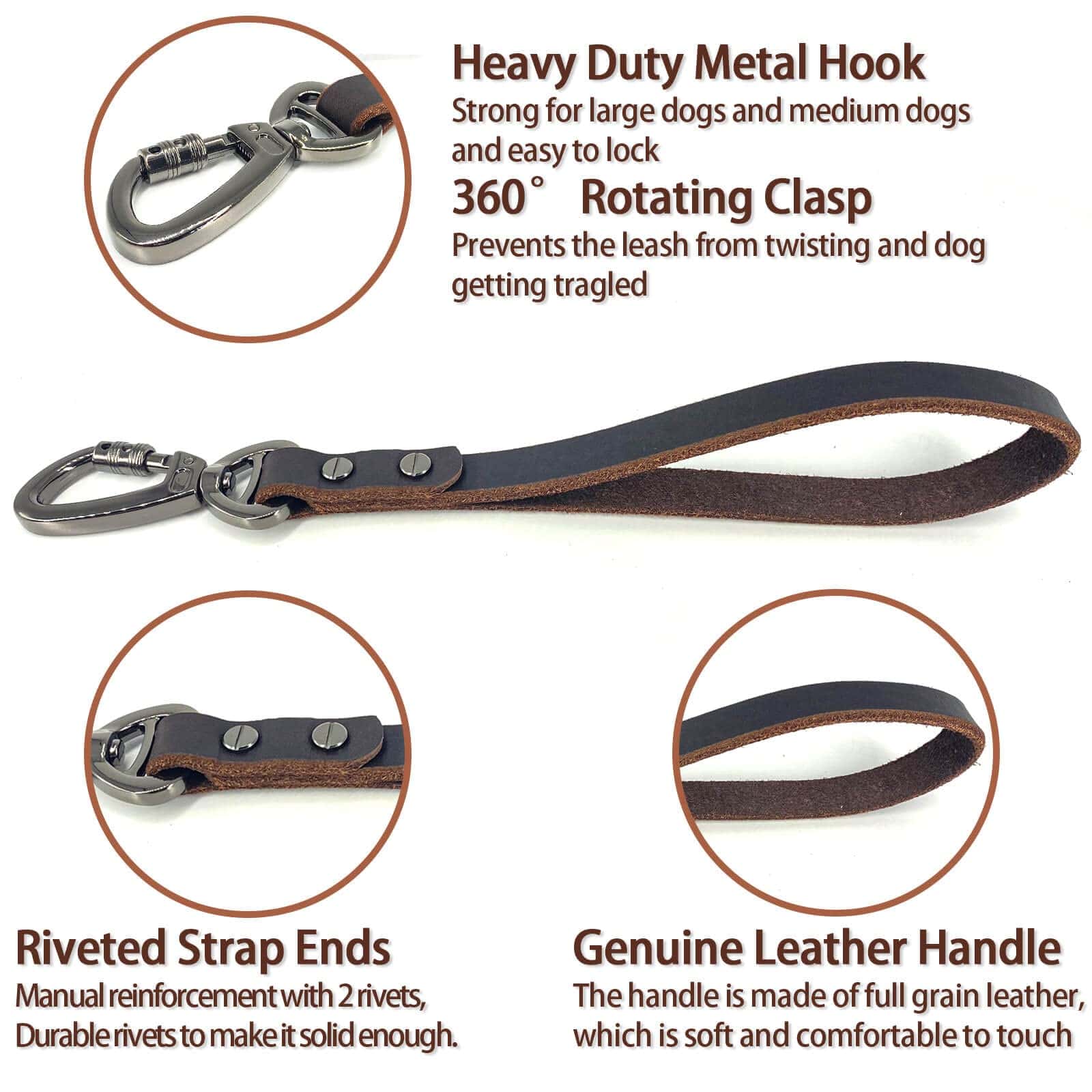 Correa corta de perro de cuero genuino, correa de tráfico - Imagen 4