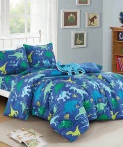 Set de edredón con estampado de dinosaurios azules para