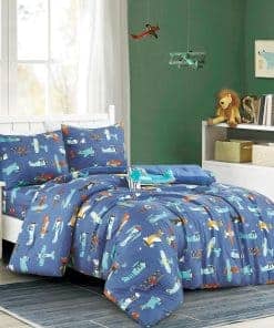 Set de edredón estampado de aviones azules para niños y