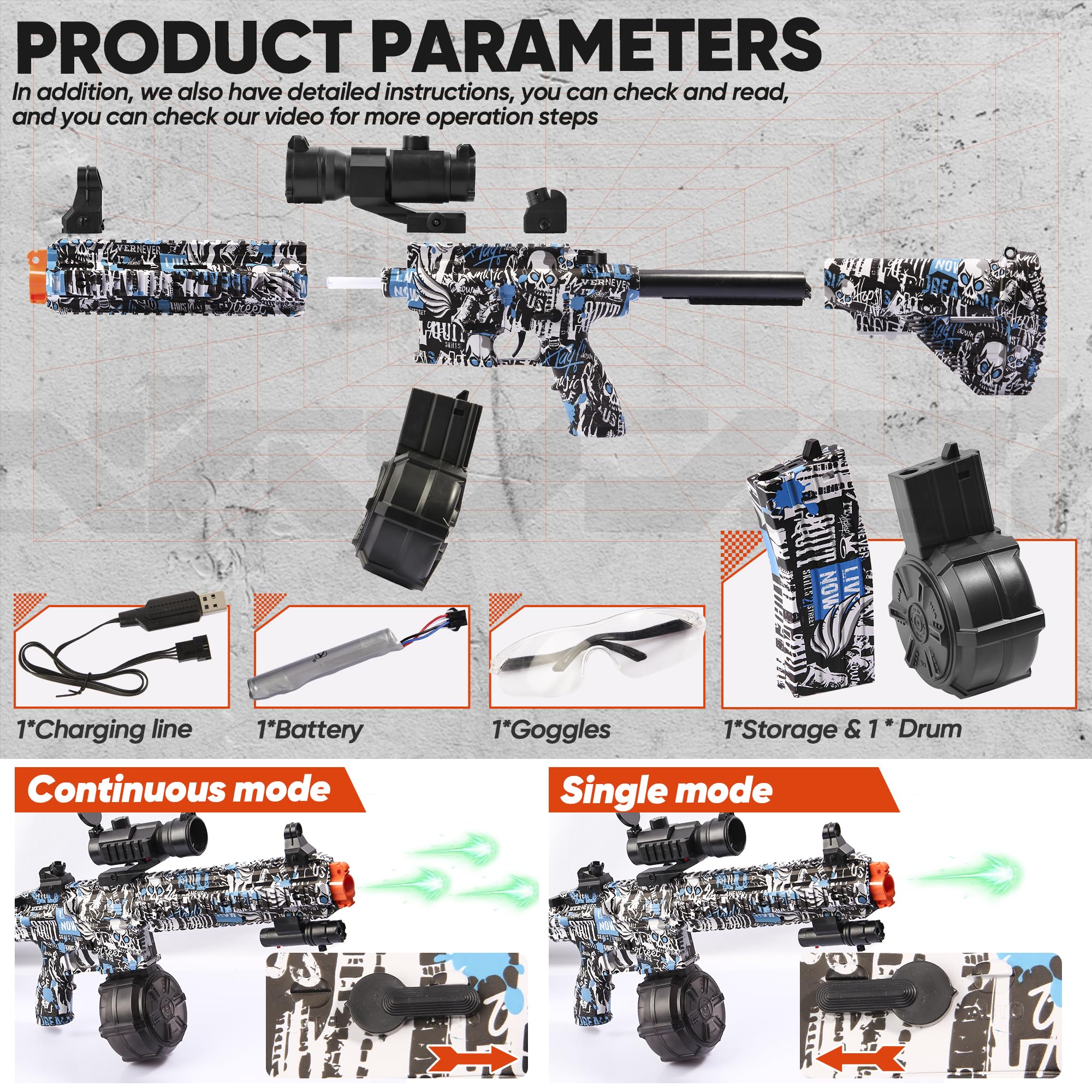 Gran Pistola de Gel con Tambor, M416 Modo Dual Manual y - Imagen 5
