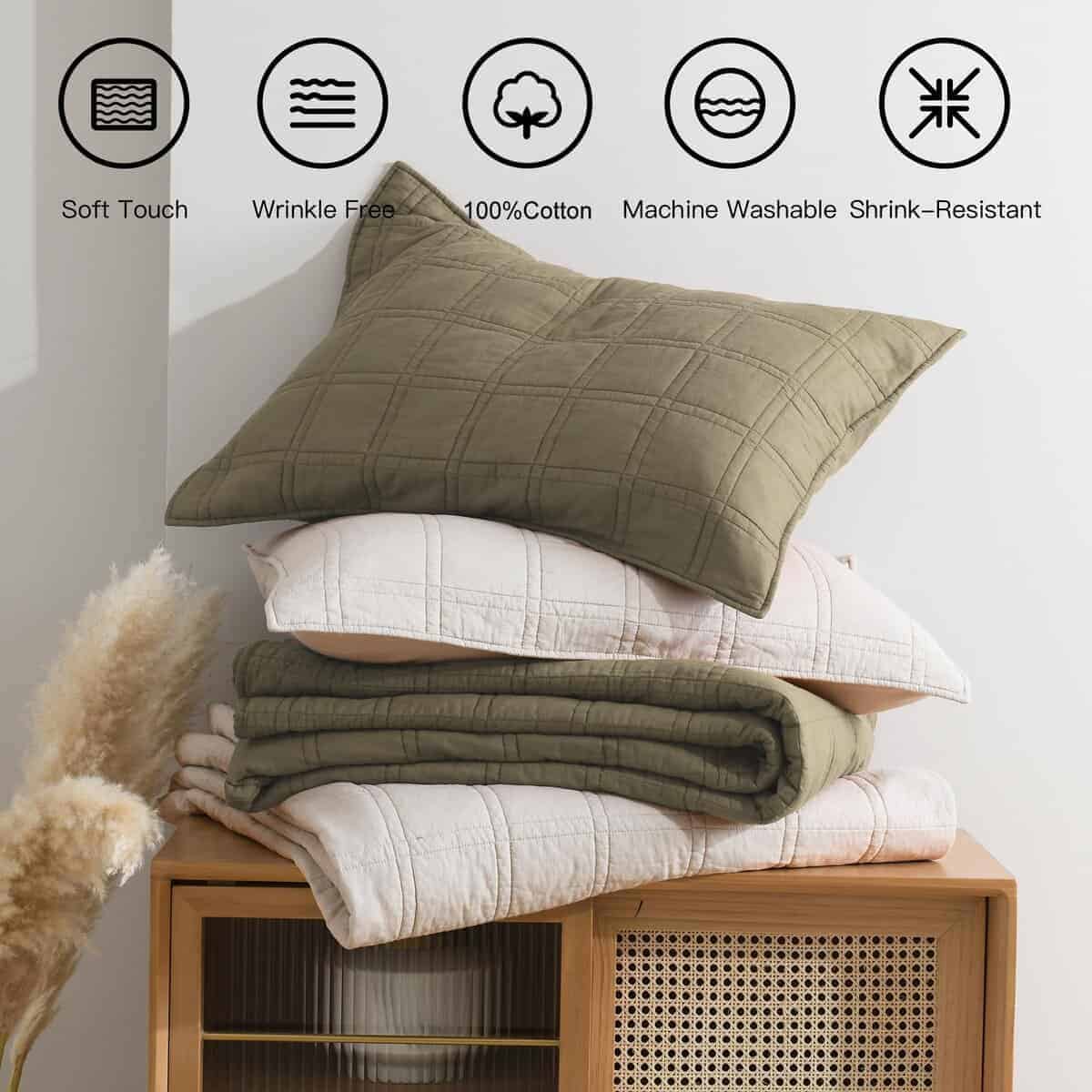 Colcha de Cama King Size de Algodón 100% Color Verde Oliva - Imagen 4