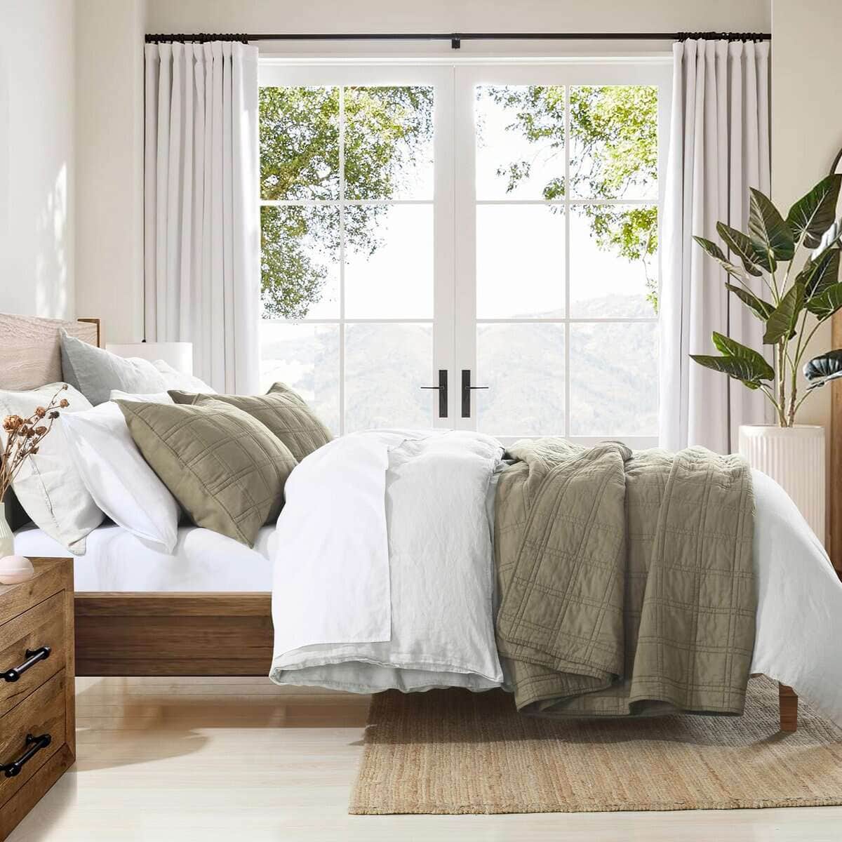 Colcha de Cama King Size de Algodón 100% Color Verde Oliva - Imagen 6