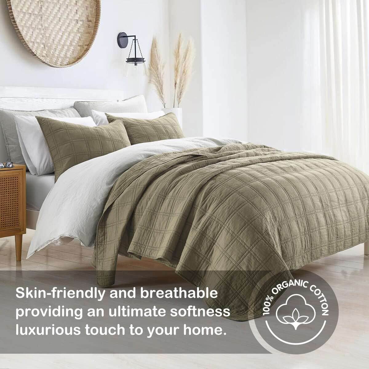 Colcha de Cama King Size de Algodón 100% Color Verde Oliva - Imagen 3