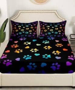 Juego de sábana ajustable de huella de perro para niños