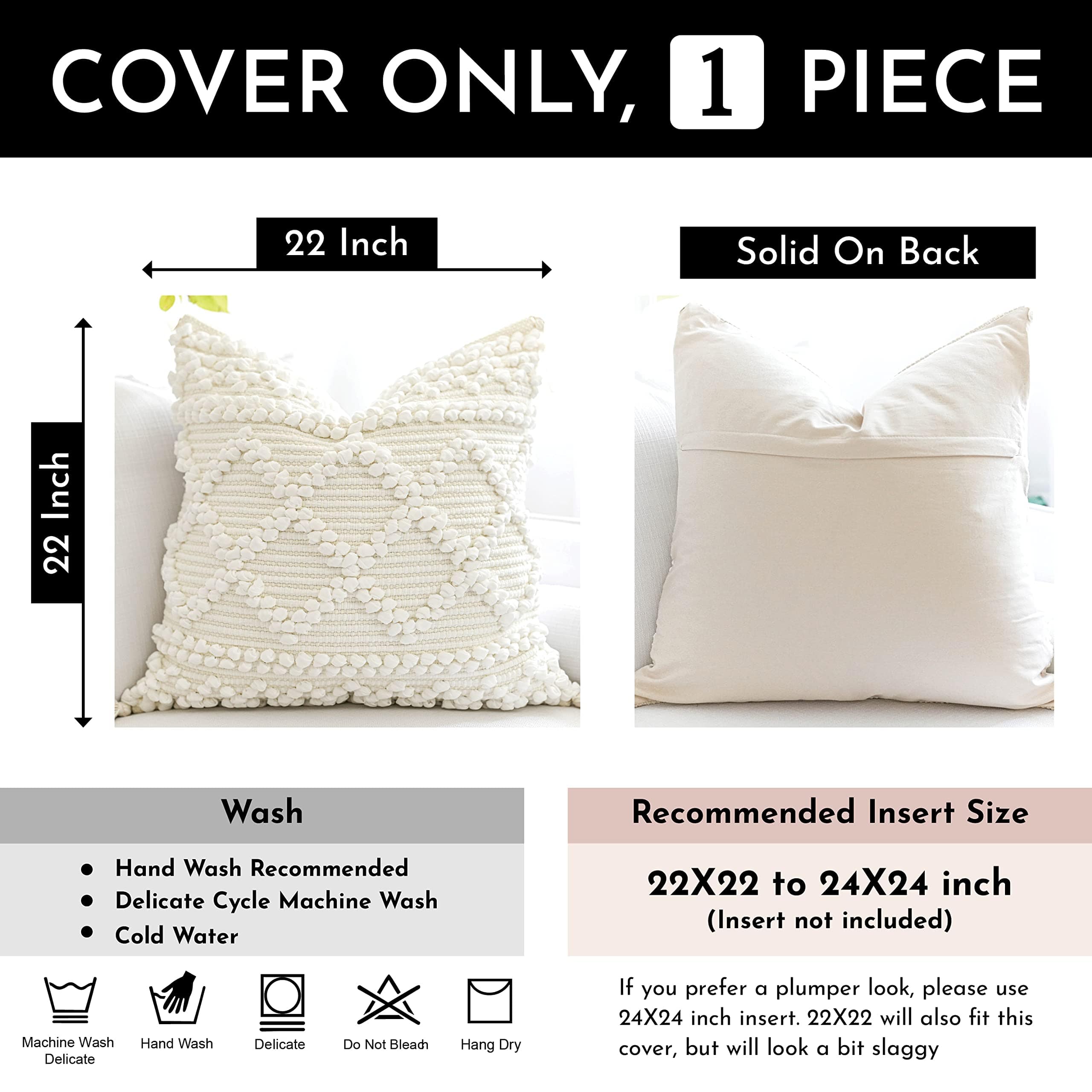 Funda de Almohada Decorativa Blanco Puro BlissBlush 22X22, - Imagen 4