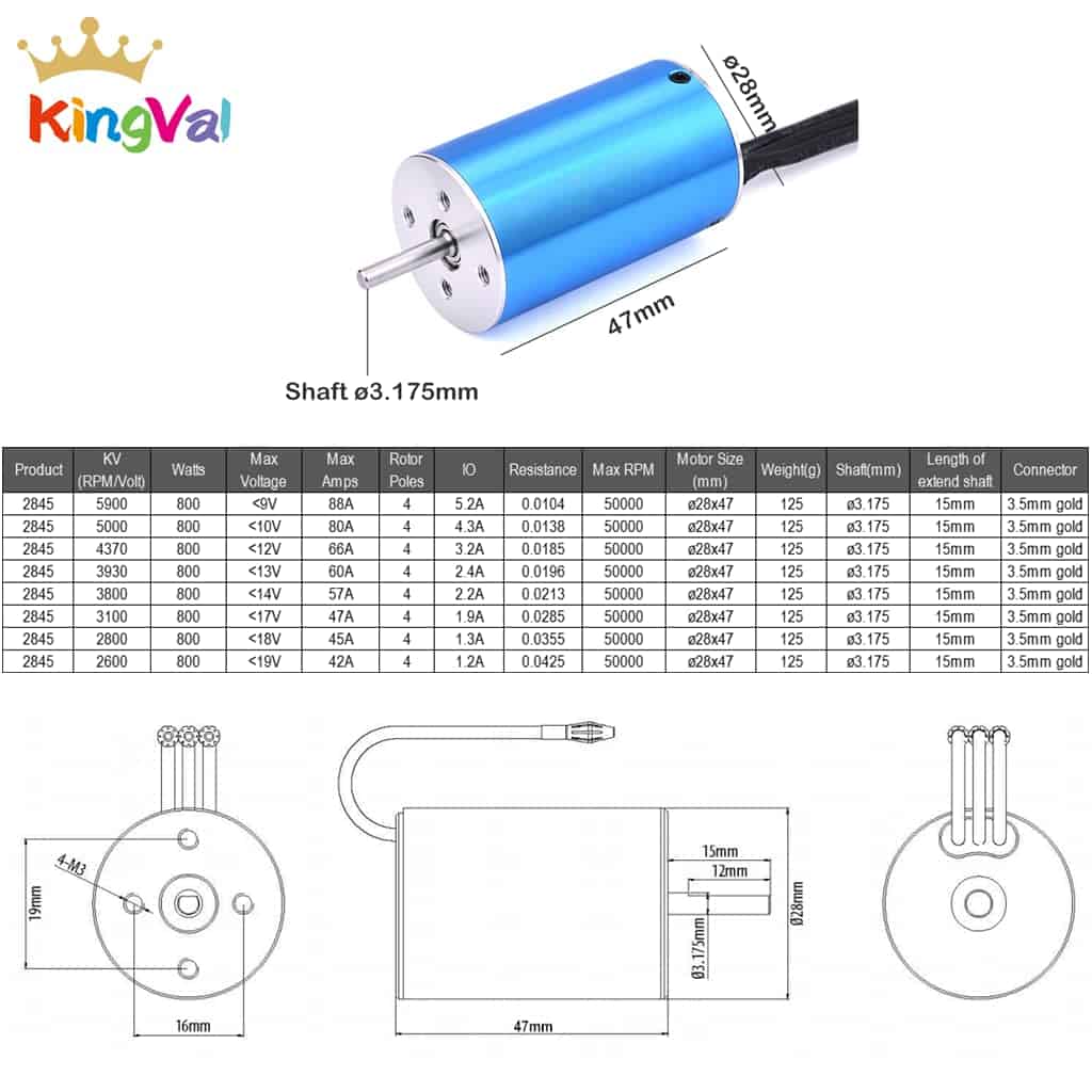 Motor sin escobillas 2845 3100KV de reemplazo KingVal Eje - Imagen 3