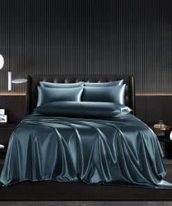 Juego de Sábanas de Satén HommxJF 5 Piezas Azul Profundo
