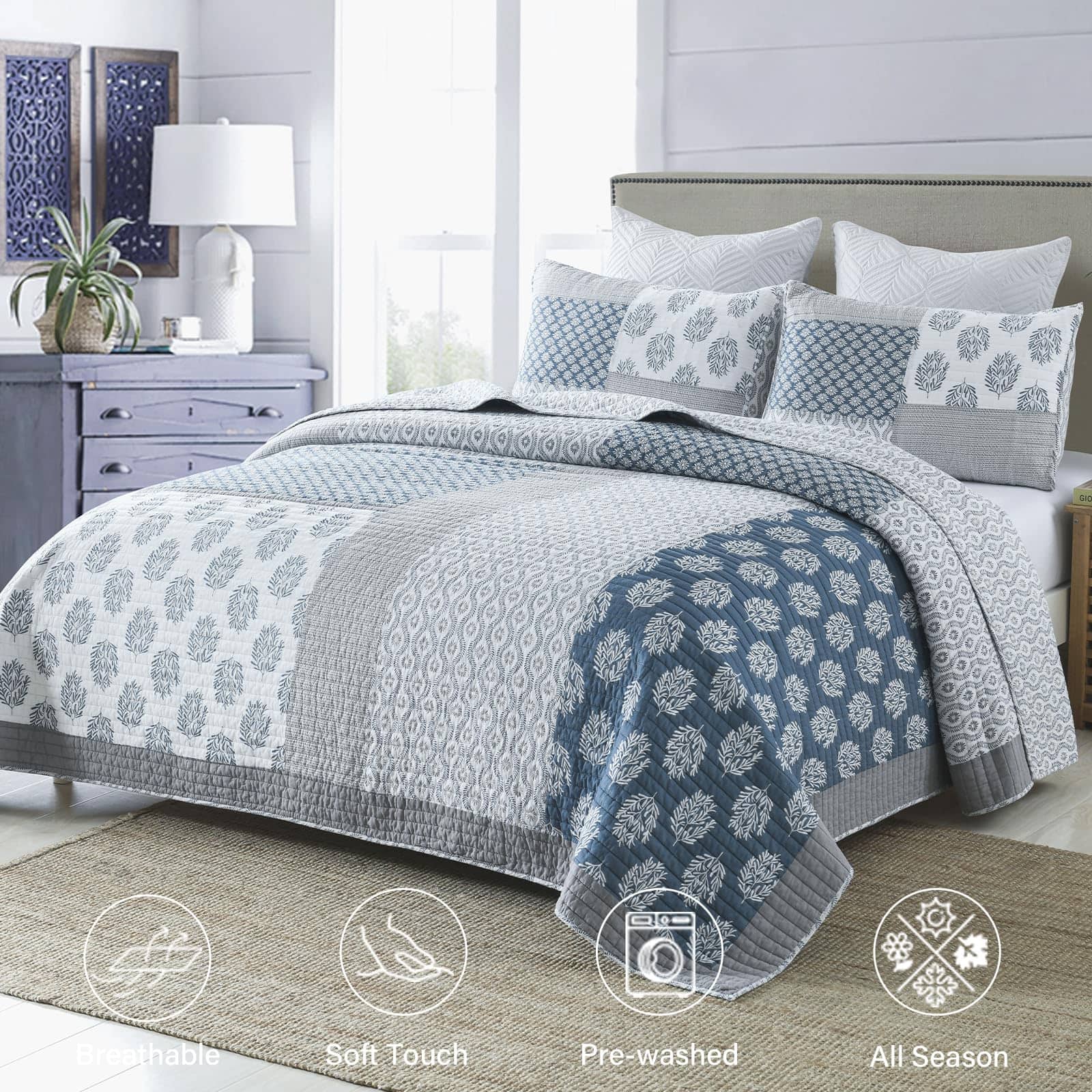 Colcha de algodón Queen Size Finlonte, Juego de Edredón - Imagen 3