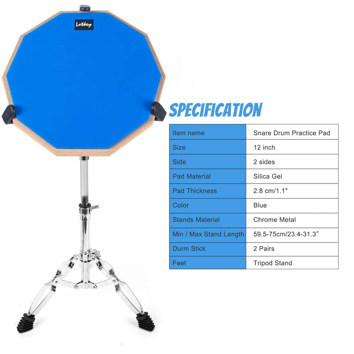 Set de Pad de Práctica de Batería, Lotkey 12" Pad de - Imagen 6