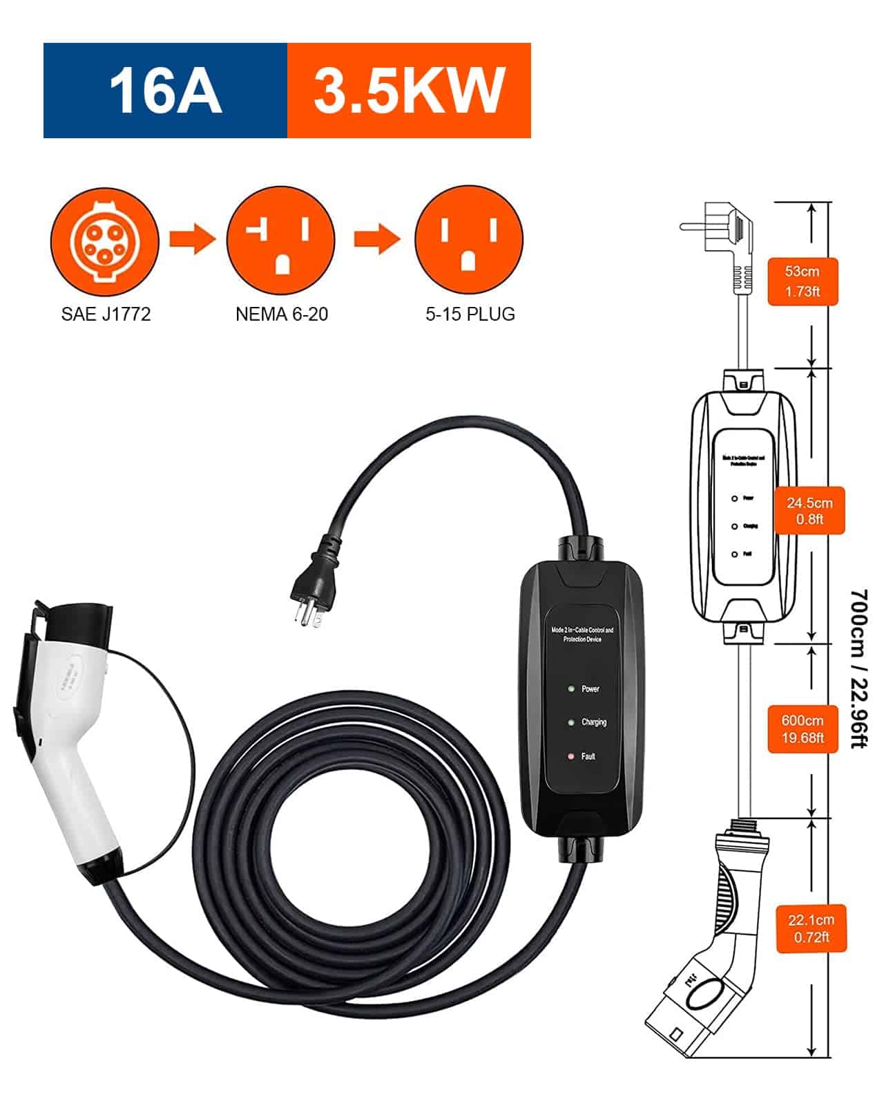 Cargador PFCTART Nivel 1-2 - 110-240V 16 amperios 3.5KW con - Imagen 8