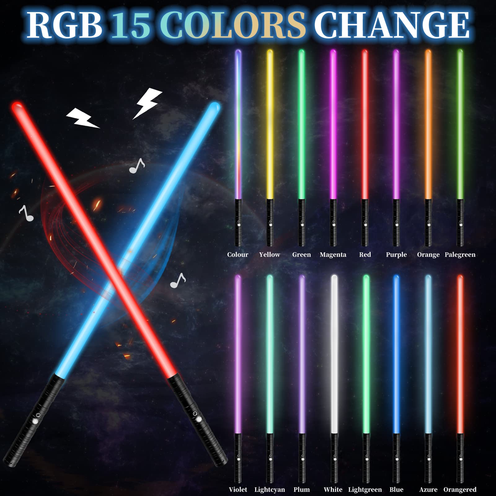Pack de 2 sables de luz Amaxshiirchy RGB 15 colores con - Imagen 3