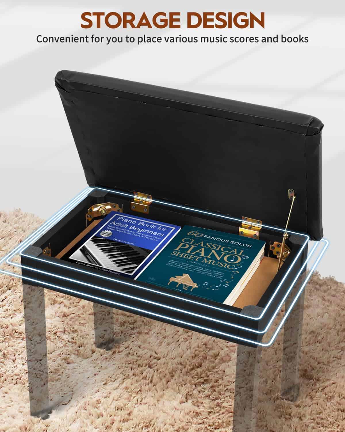 Banqueta de Piano STRICH con Almacenamiento, Banco de - Imagen 5