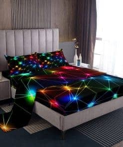 Juego de sábana ajustable con luces de neón arcoíris y 2
