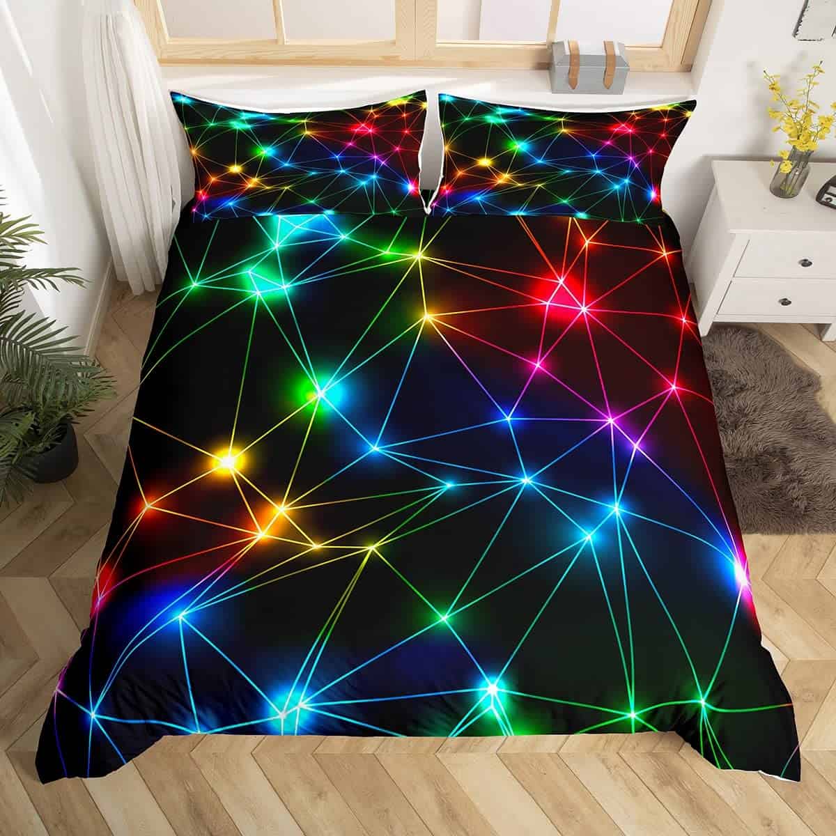 Juego de ropa de cama de luces de neón arcoíris 3 piezas,