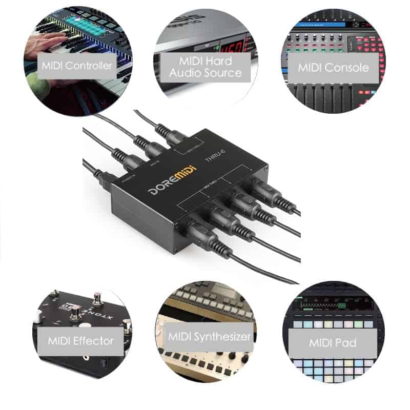 Thru 6 MIDI Box 1-In 6-Out Splitter con Cable de 3.3ft USB - Imagen 6