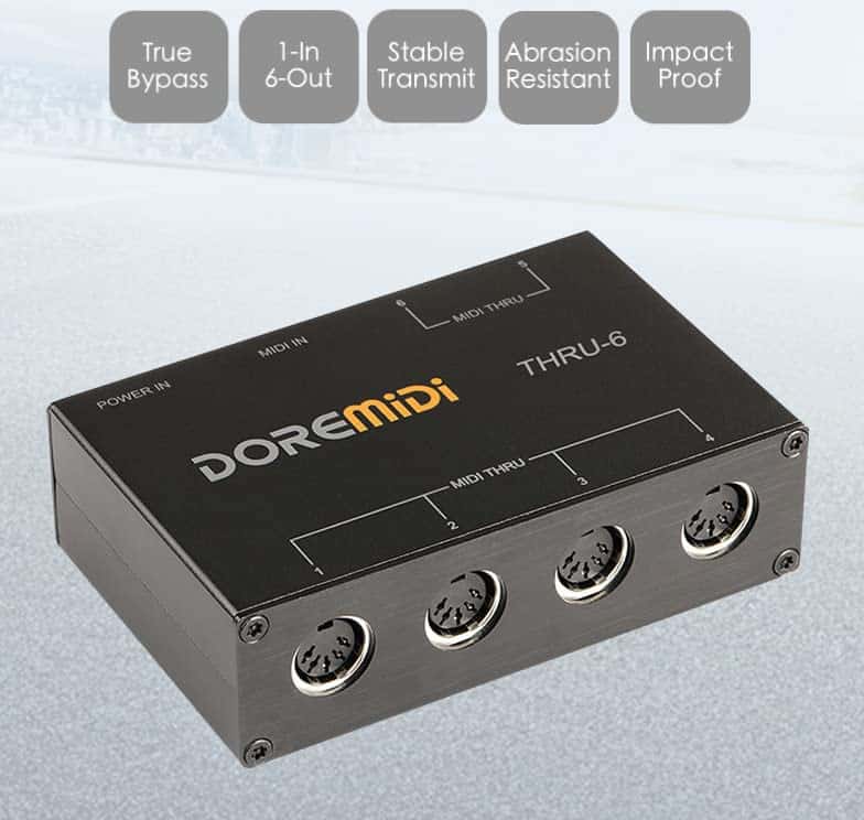 Thru 6 MIDI Box 1-In 6-Out Splitter con Cable de 3.3ft USB - Imagen 3