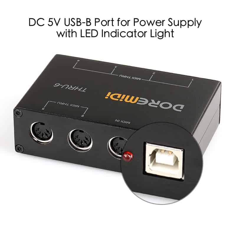 Thru 6 MIDI Box 1-In 6-Out Splitter con Cable de 3.3ft USB - Imagen 4