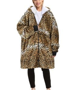 Manta con capucha con cierre de cremallera de leopardo de