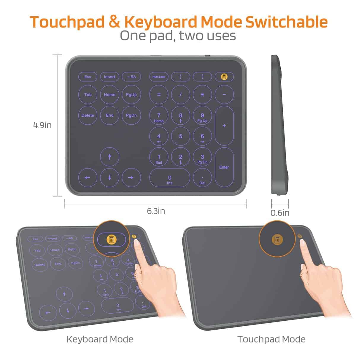 LTC Trackpad y Numpad Bluetooth con Cable/Inalámbrico, - Imagen 3