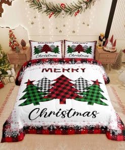 Juego de edredón navideño a cuadros para cama king size