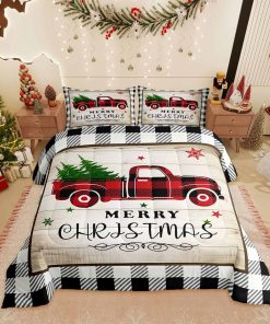 Juego de edredón Homewish Geometry Plaid para Navidad