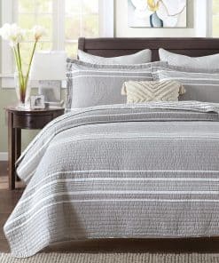 SahSahCasa Quilt King Size, Juego de edredón -Gris/Blanco