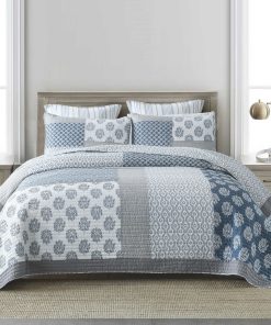 Juego de Edredón King Size PANGUSHAN, Juego de -Azul/Gris/Bl