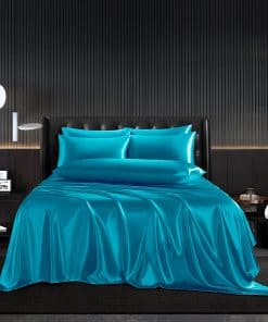 HommxJF 5Pcs Juego de sábanas de Satén Azul Lago, Juego de