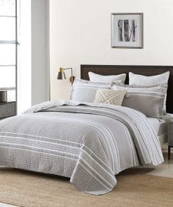 Edredón King Size PERHOM Gris con Rayas Blancas, Edredón de