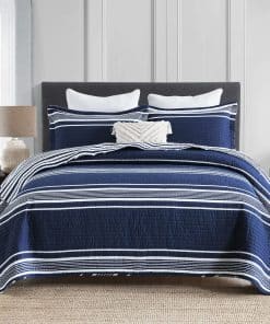 Colcha Queen Size de Rayas Azul Marino Blanco PERHOM, Juego