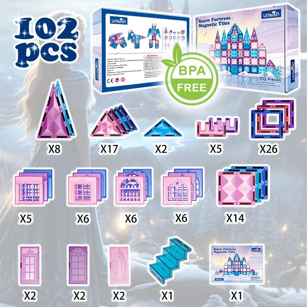 Little Pi 102pcs Frozen Princess Castle Magnetic Tiles - Imagen 7