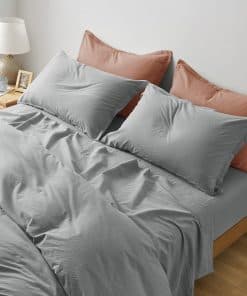 Juego de sábana ajustable de chambray de -Gris